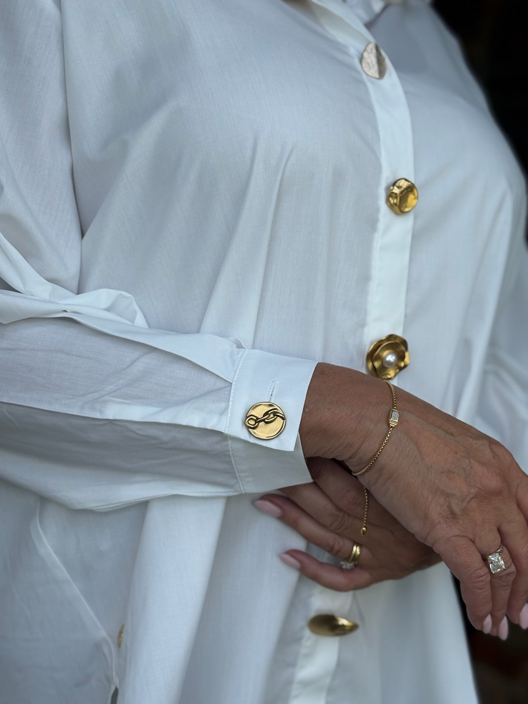 Gold Button Oversized Shirt - Malissa J | White