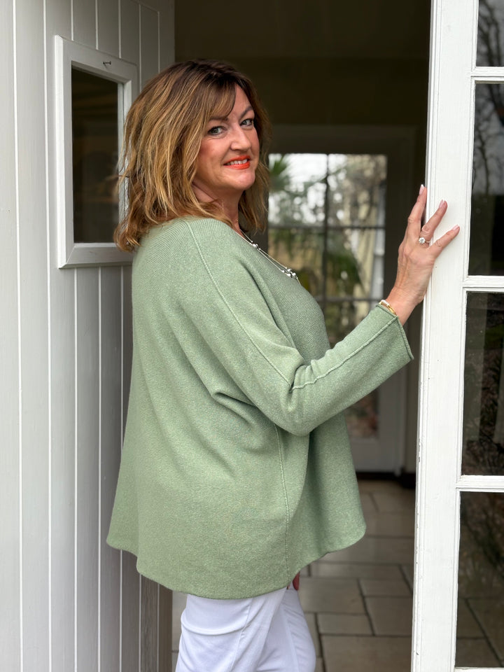 V-Neck Knitted Jumper | Sage