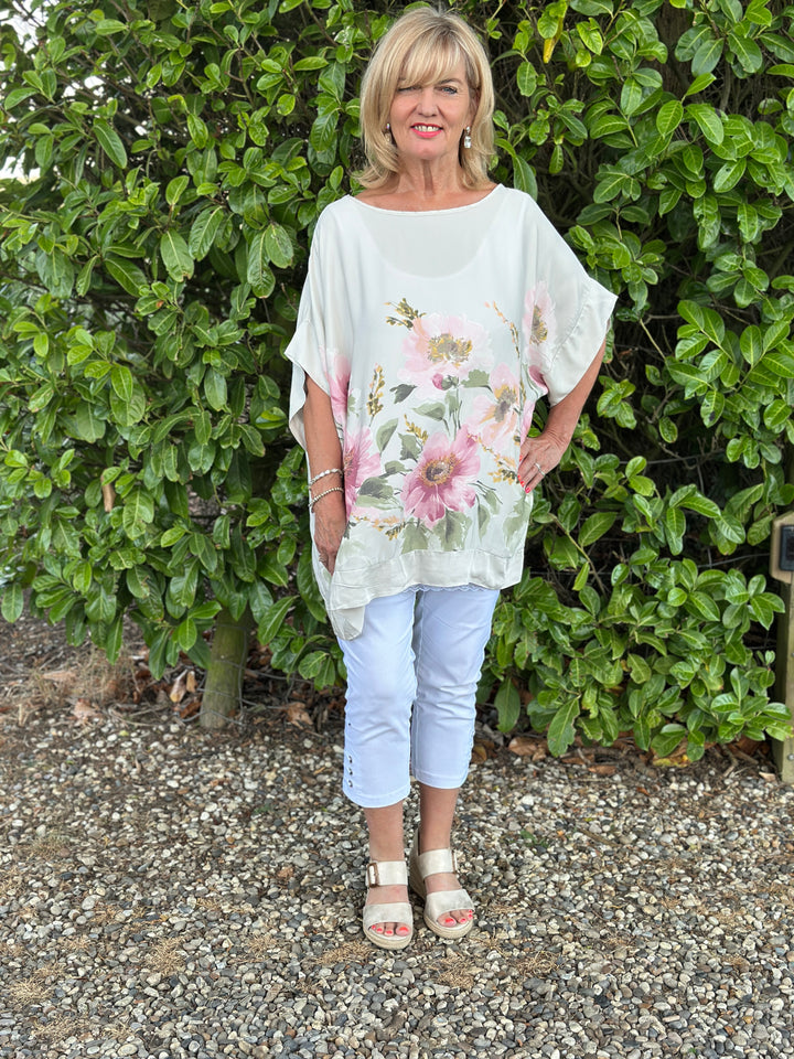 Floral Soft Ovesized Top | Stone
