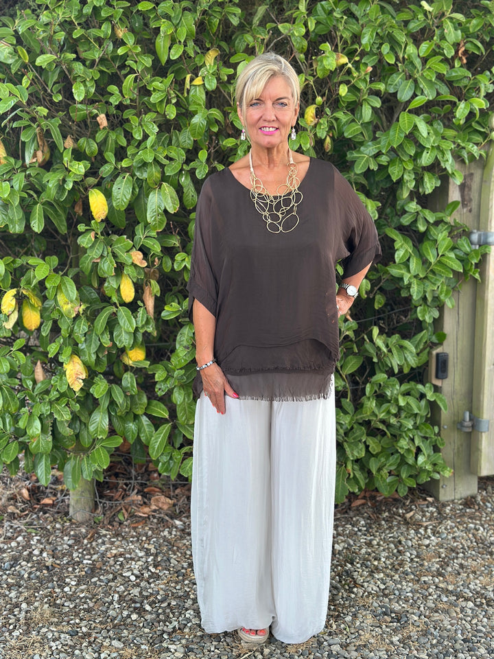 Silk Tiered Blouse | Chocolate Brown