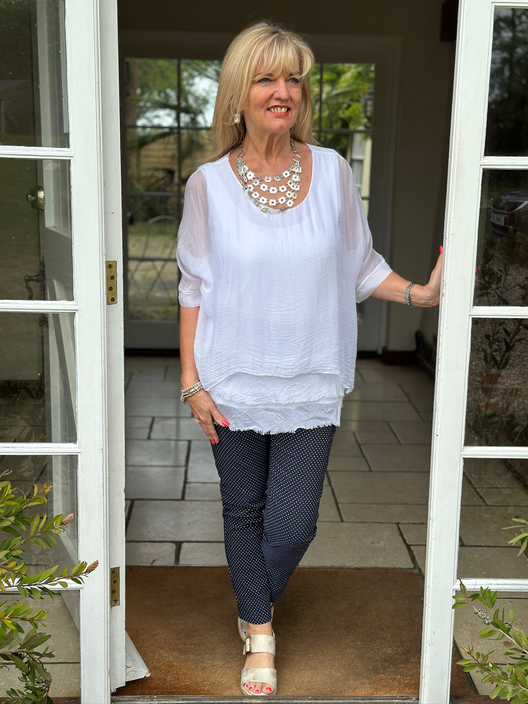 Silk Tiered Blouse Top | White