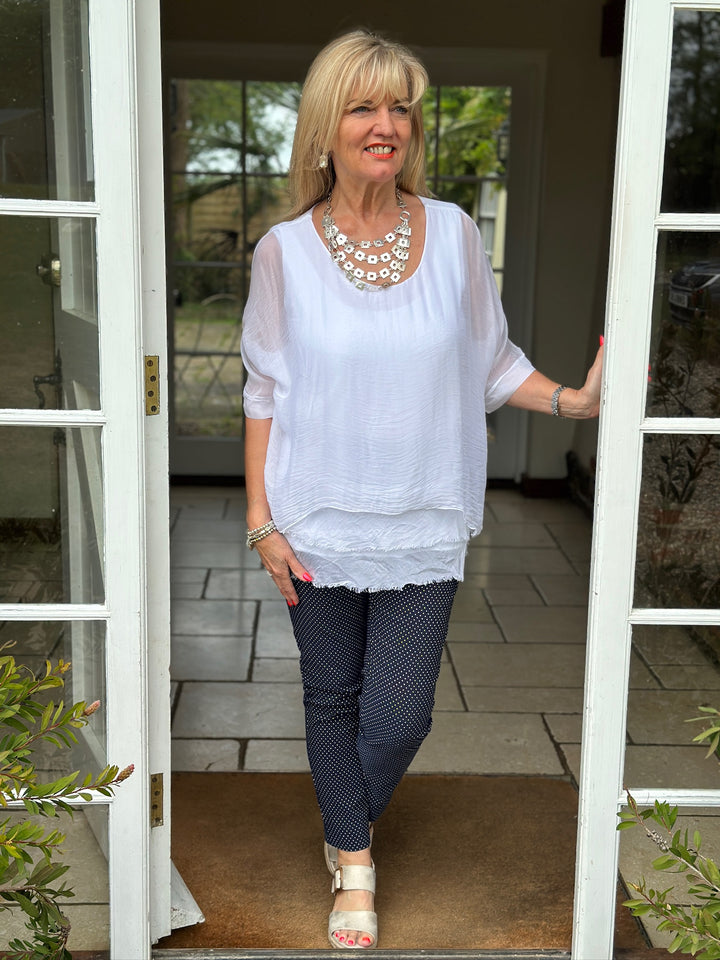 Silk Tiered Blouse Top | White