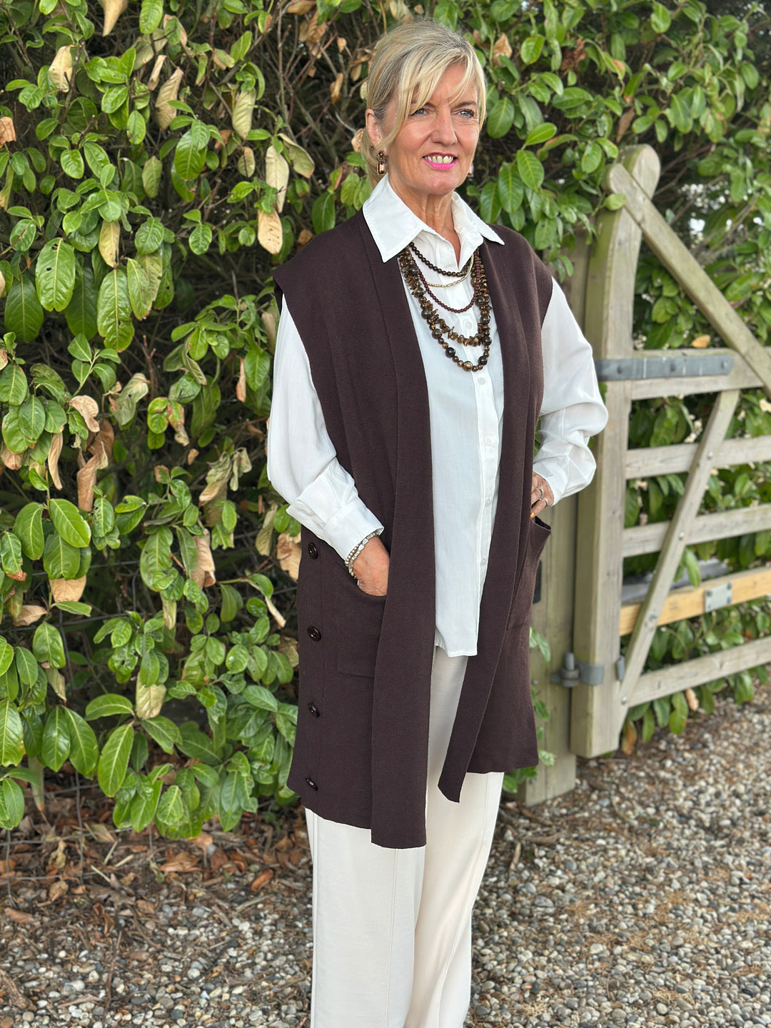 Button Pocket Gilet | Chocolate Brown