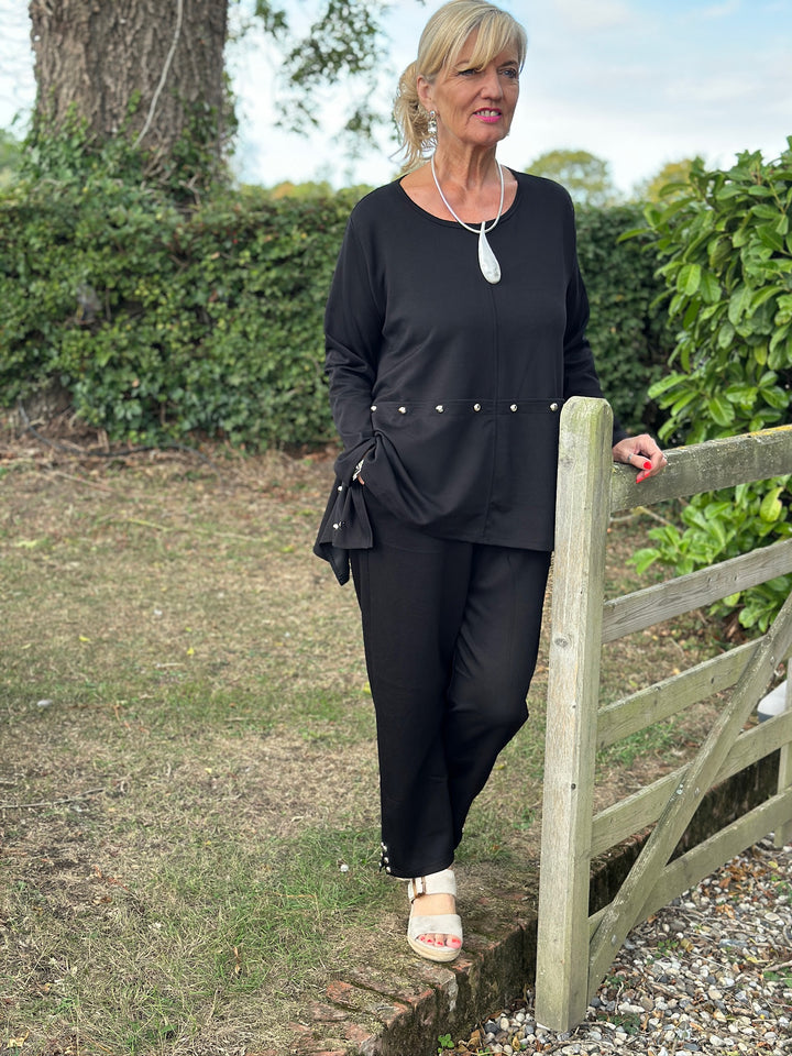 Studded Jersey Tapered Trousers - Malissa J | Black