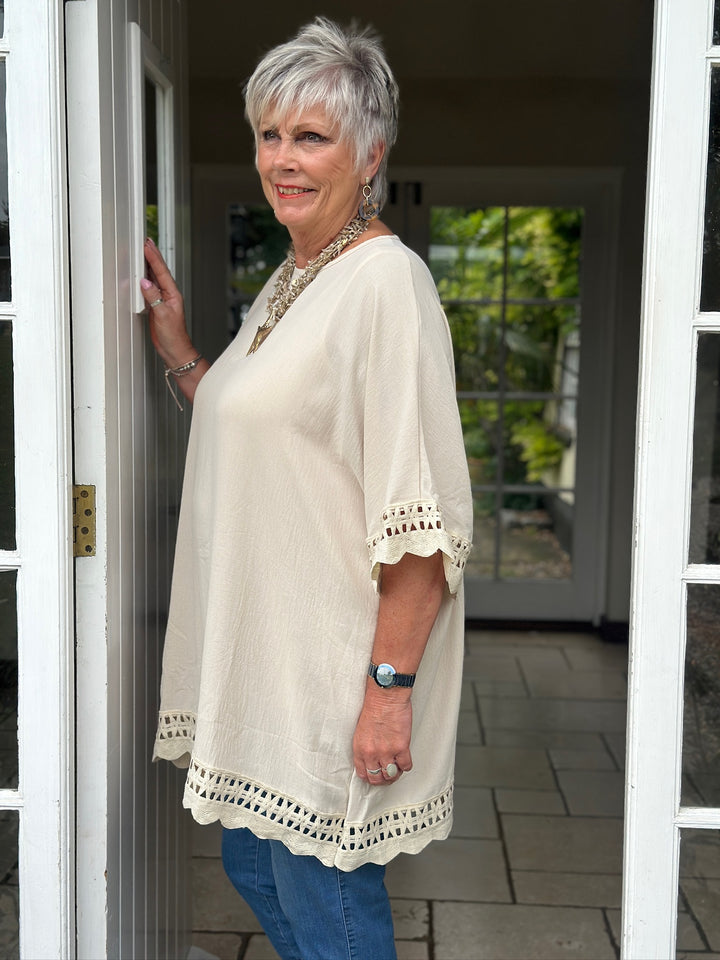 Lace Border Blouse | Beige