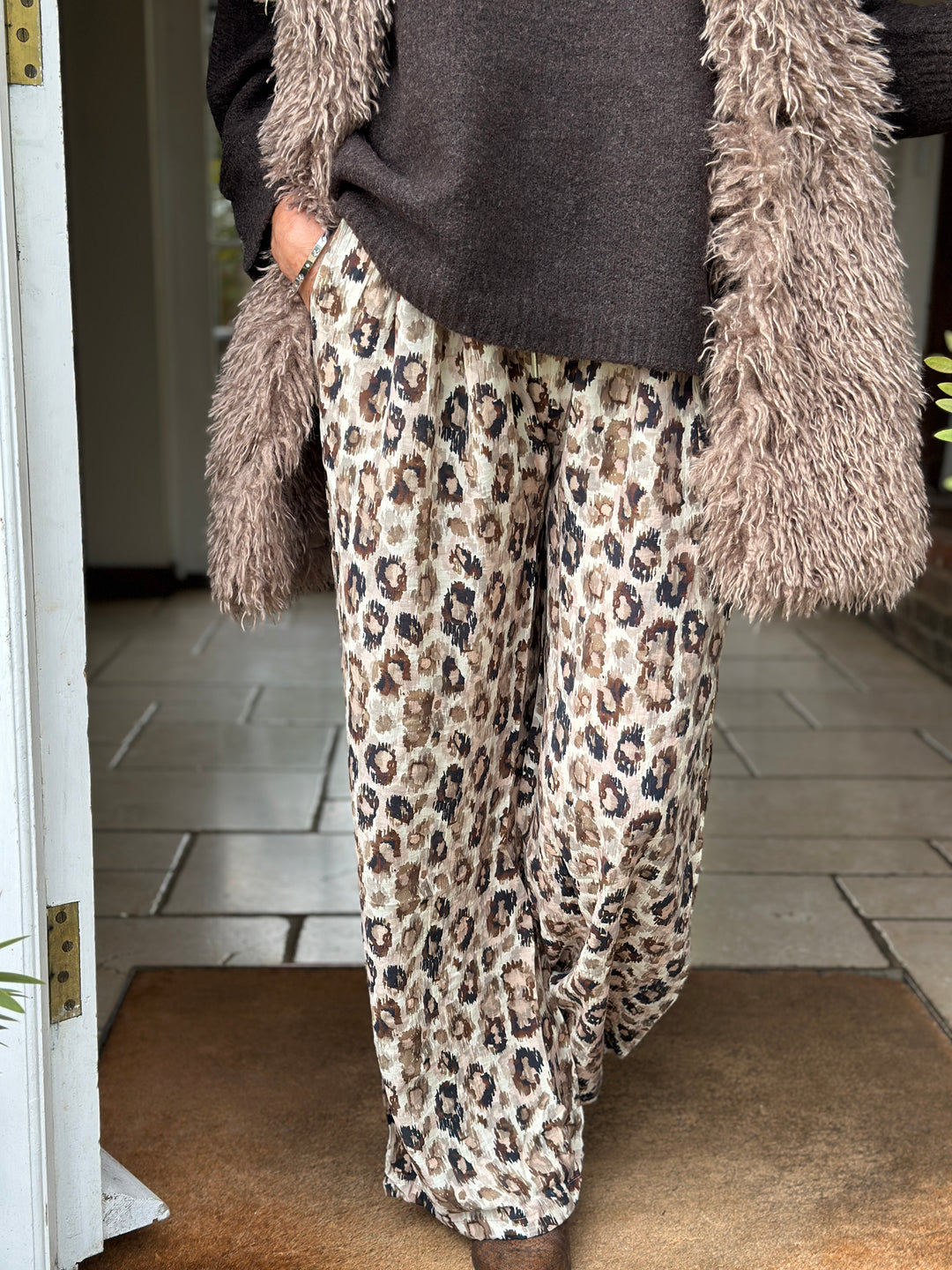 Leopard Print Toggle Leg Trousers - Malissa J