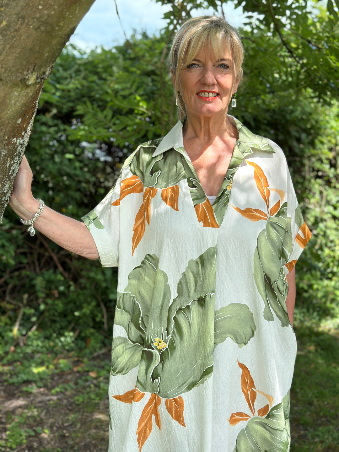 Tropical Bloom Tunic Dress | Sage Green