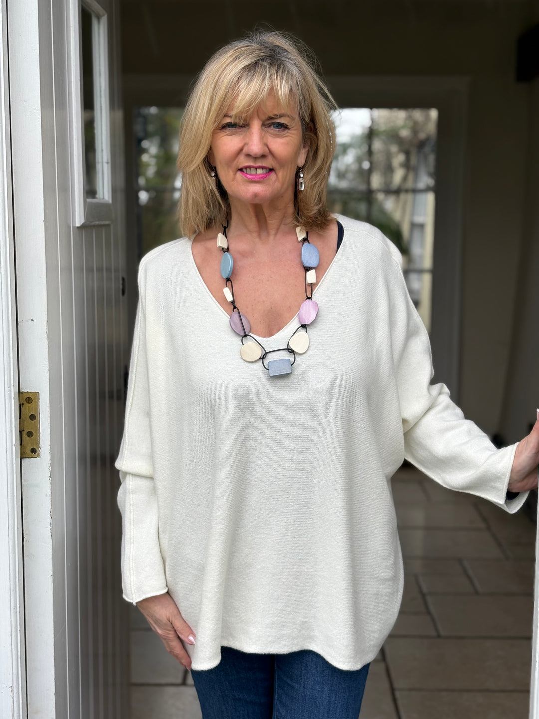 V-Neck Knitted Jumper | Buttermilk