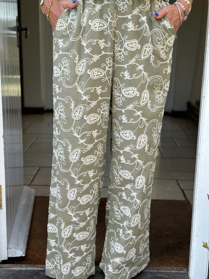 Petite Paisley Print Linen Two Piece | Khaki