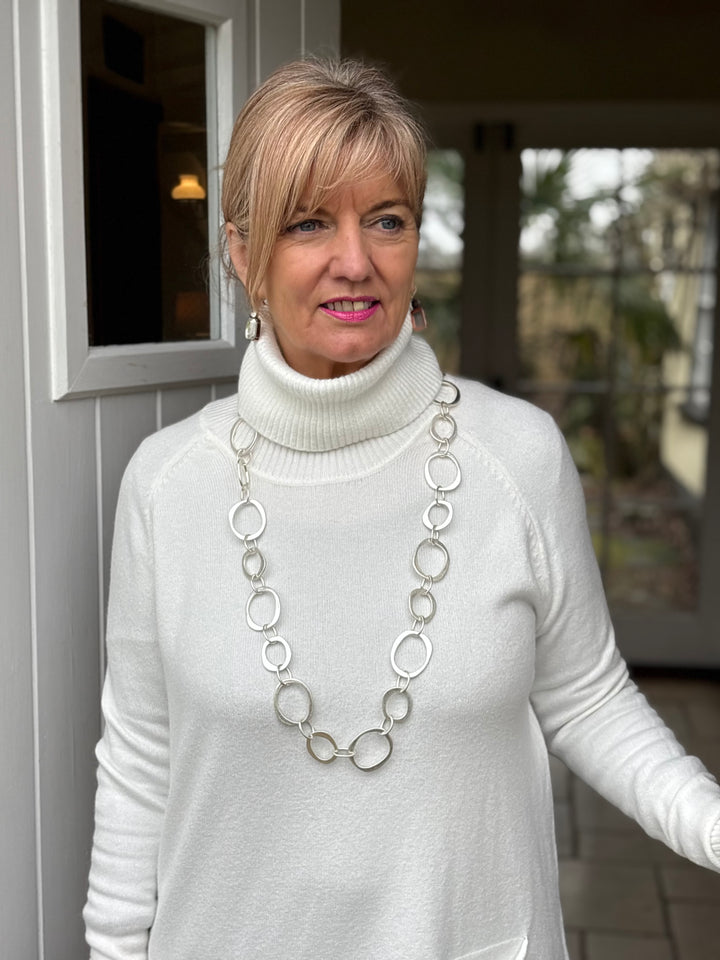 Long Large Rings Chain Necklace Silver