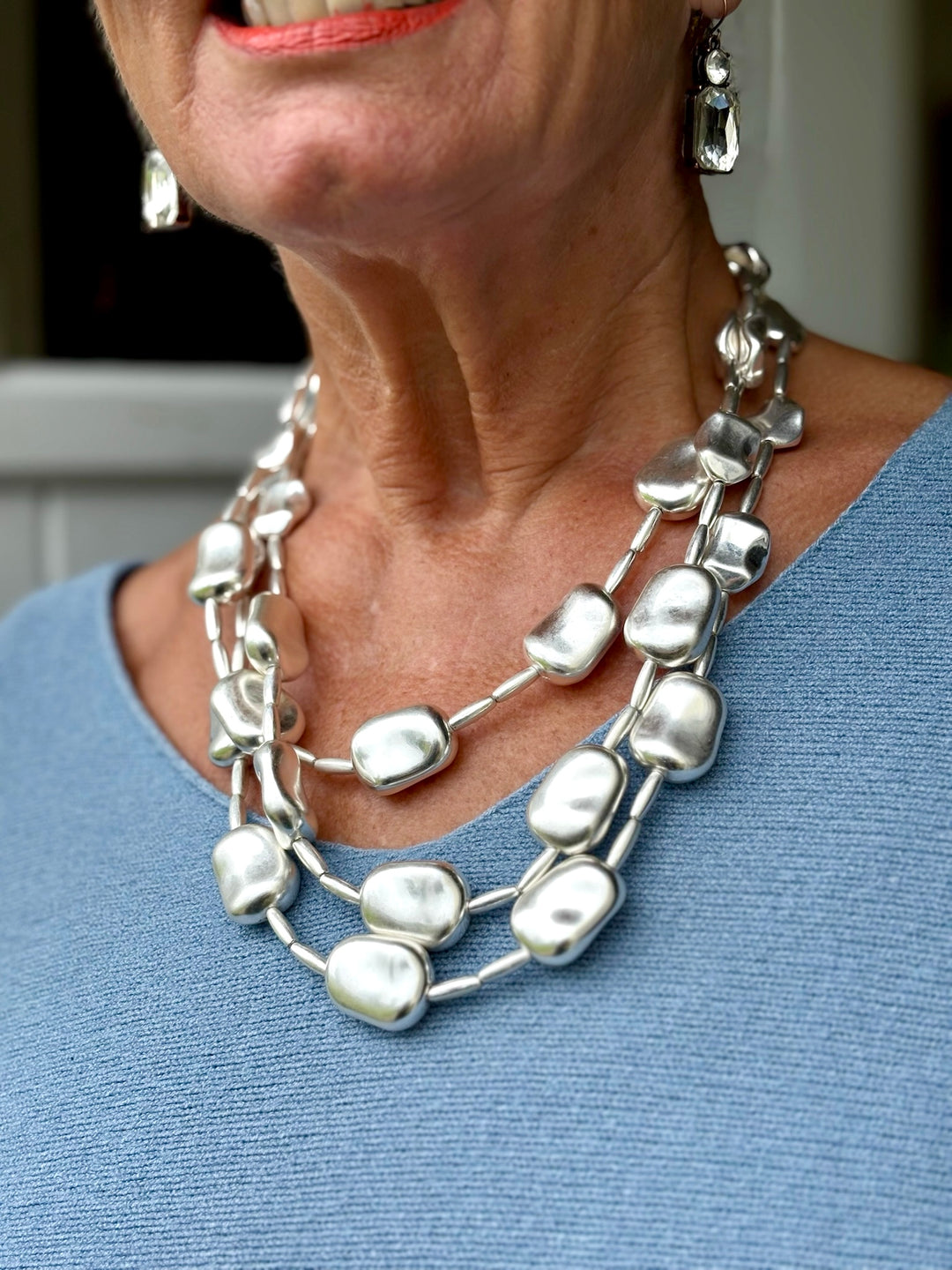 Short Layered Pebble Necklace | Silver