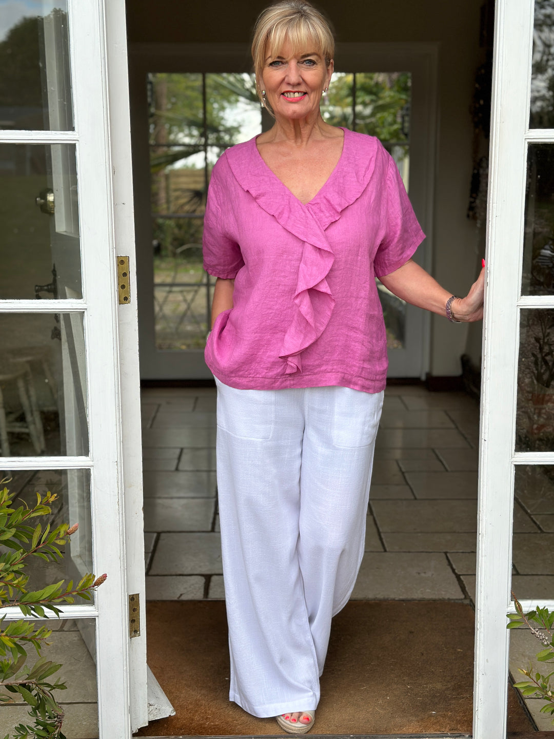 Linen Frill Top | Raspberry