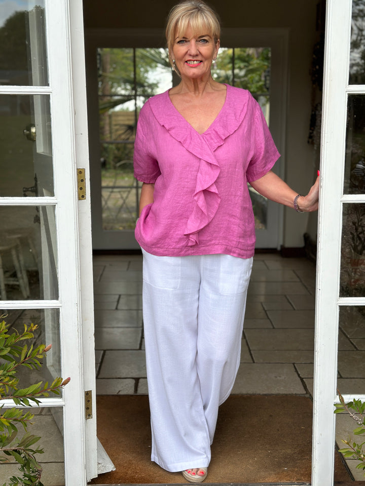 Linen Frill Top | Raspberry