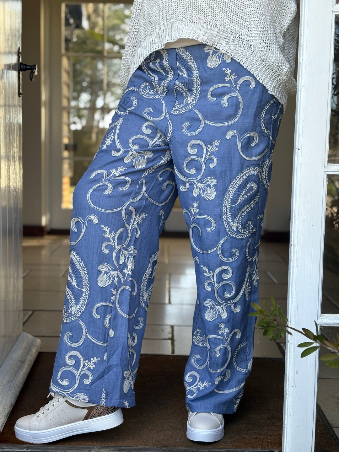 Embroidered Paisley Trousers - Malissa J | Blue