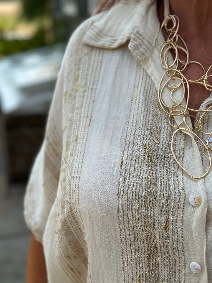 Metallic Stripe Longline Shirt | Oatmeal