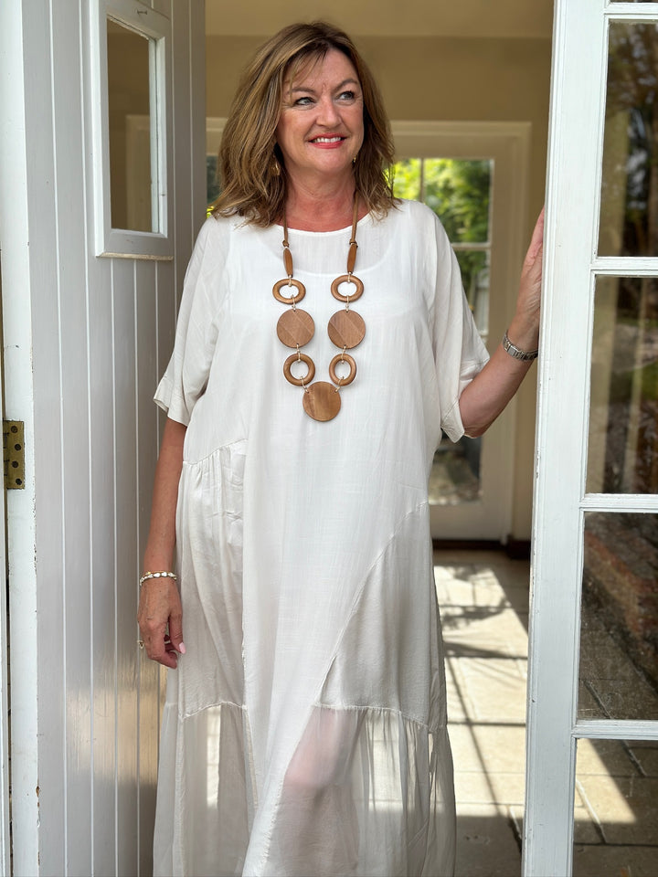 Silk-Blend Side Panel Dress | Ivory