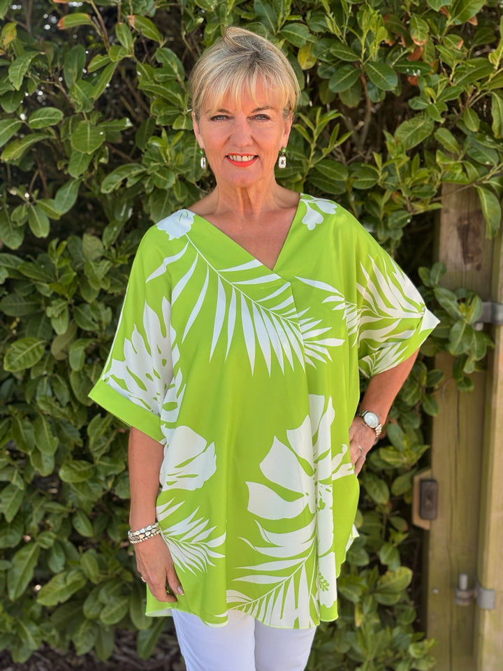Tropical Print Tunic Top | Lime Green