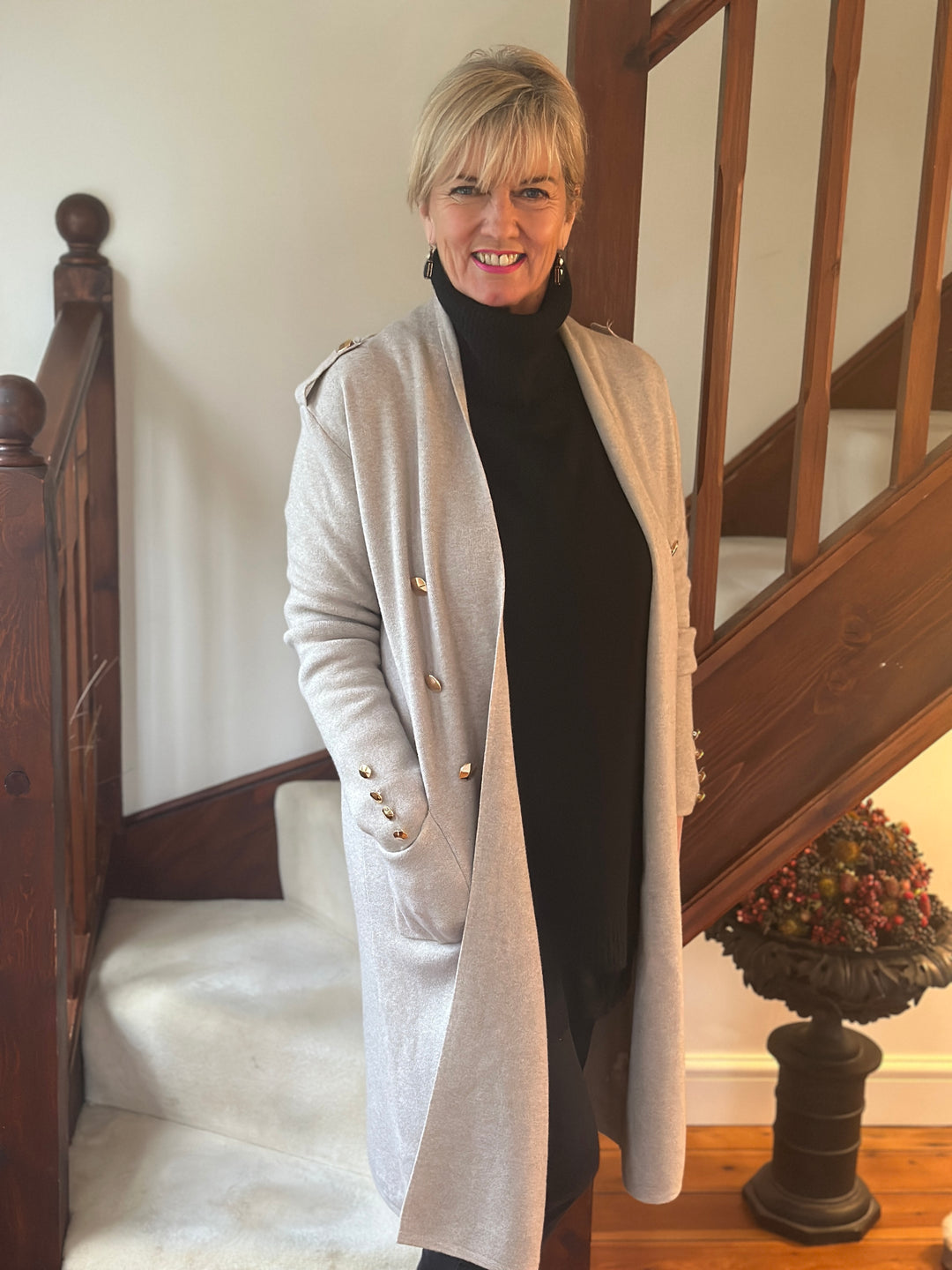 Button Detail Longline Jacket | Taupe