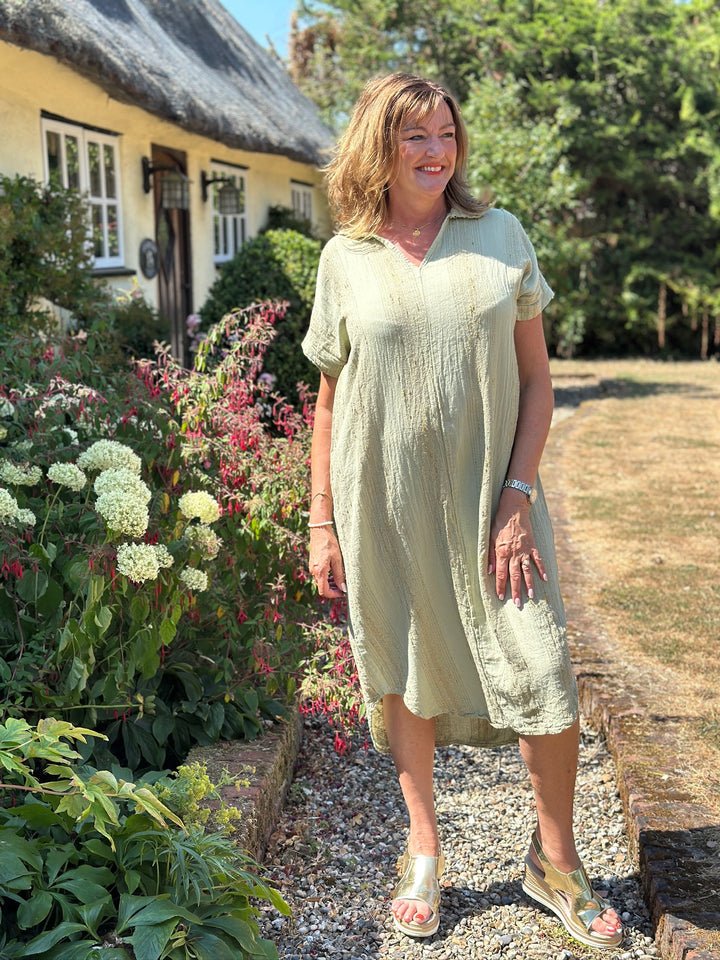 Metallic Stripe Kaftan Dress | Sage