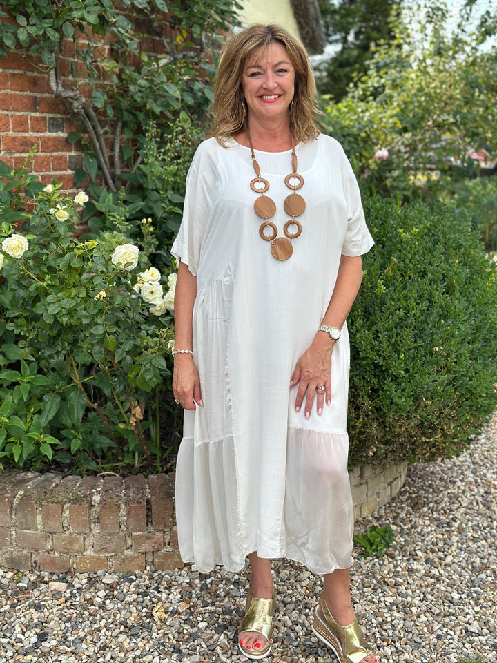 Silk-Blend Side Panel Dress | Ivory