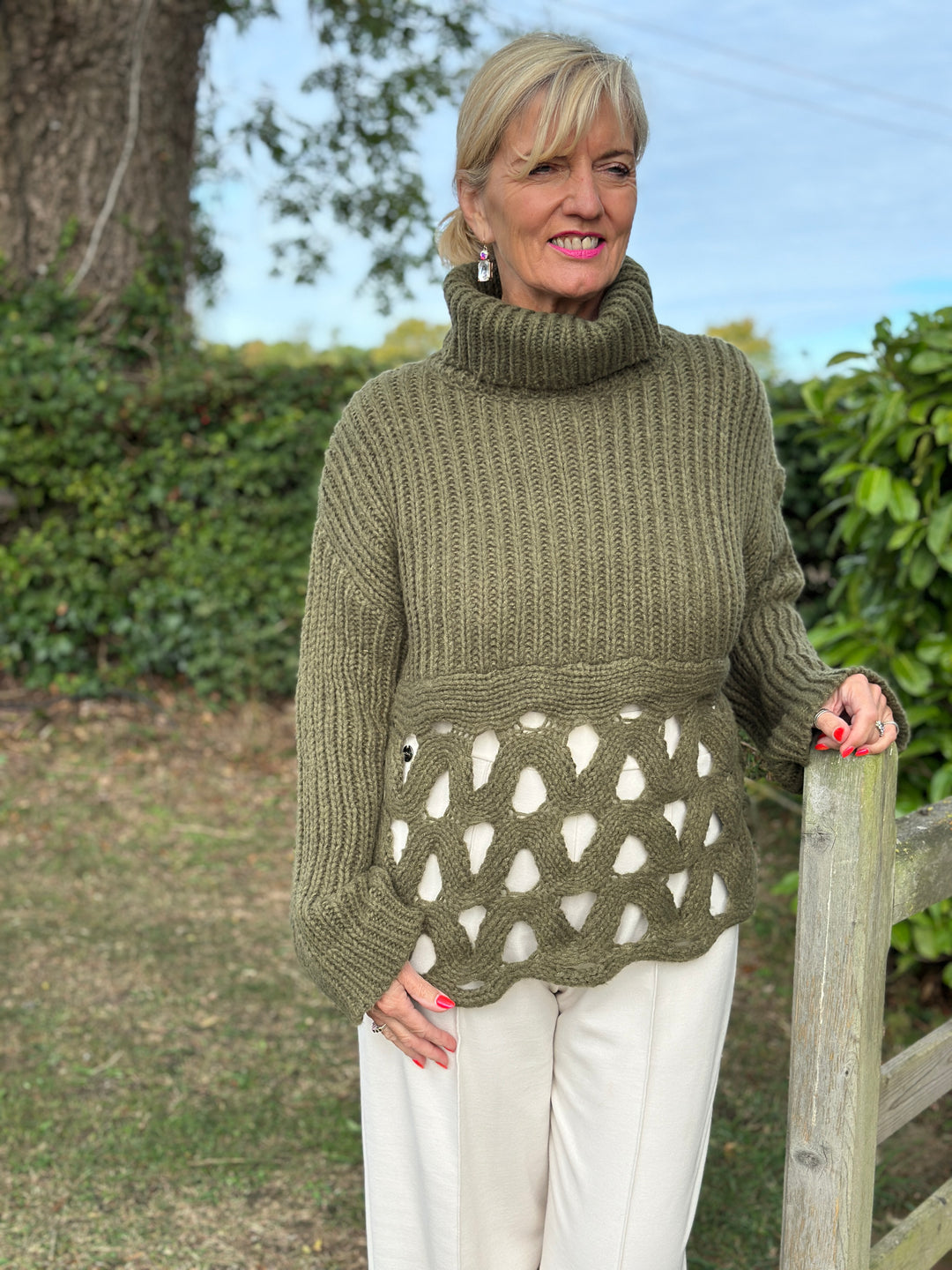 Loop Detail Roll Neck Chunky Knit - Malissa J | Khaki