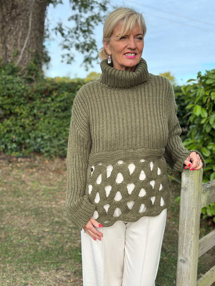 Loop Detail Roll Neck Chunky Knit - Malissa J | Khaki