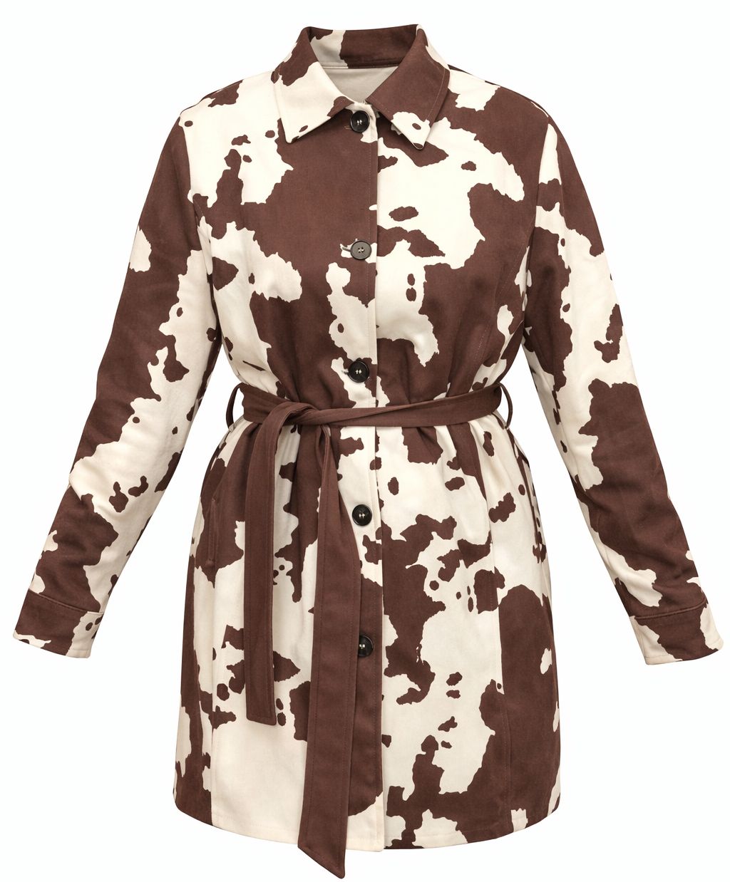 Cow Print Faux Suede Longline Belted Jacket - Malissa J