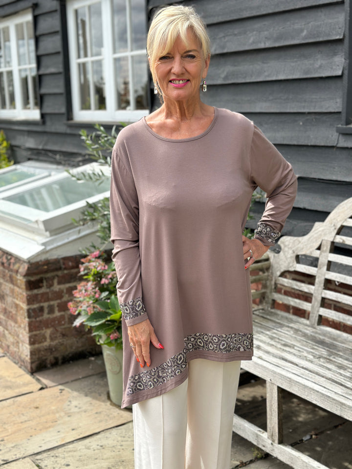 Sparkle Trim Long Sleeve Top - Malissa J | Mushroom
