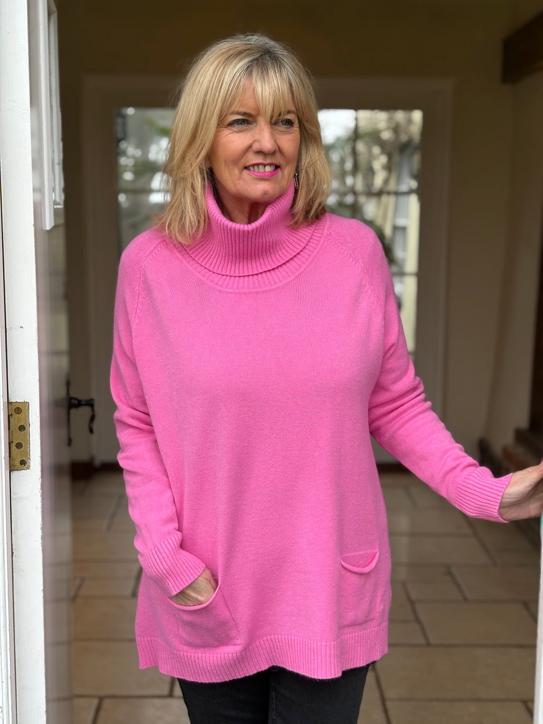 Pocket Roll Neck Jumper | Bubblegum Pink