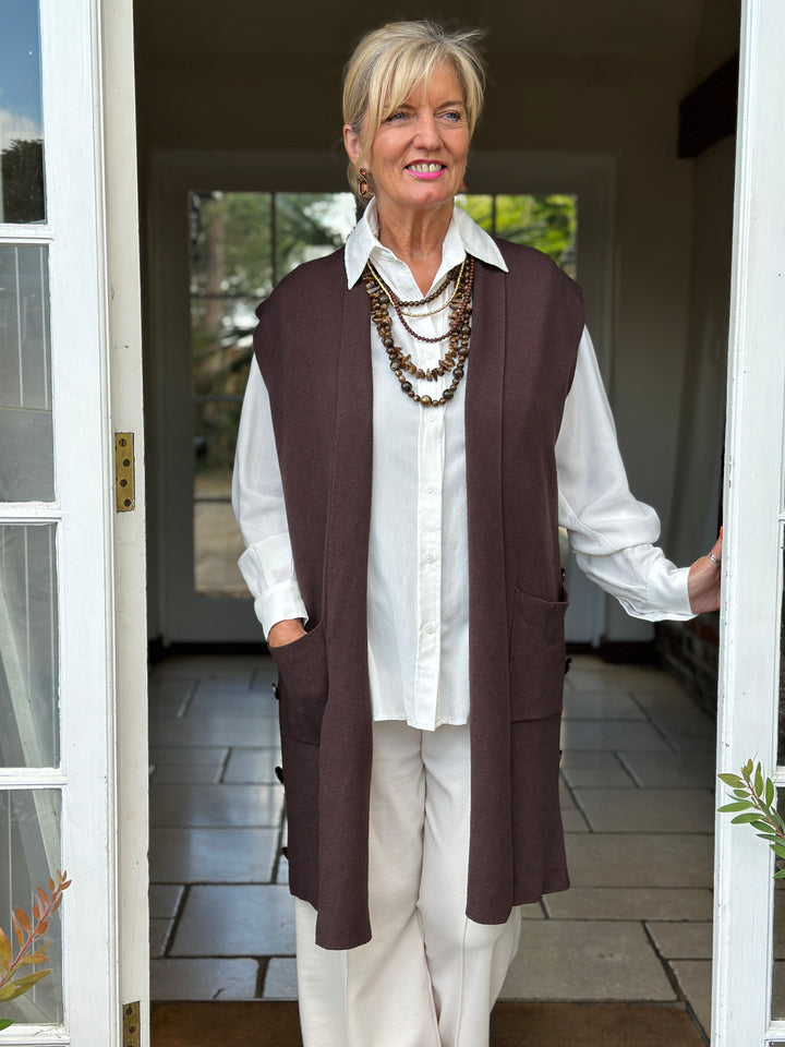 Button Pocket Gilet | Chocolate Brown