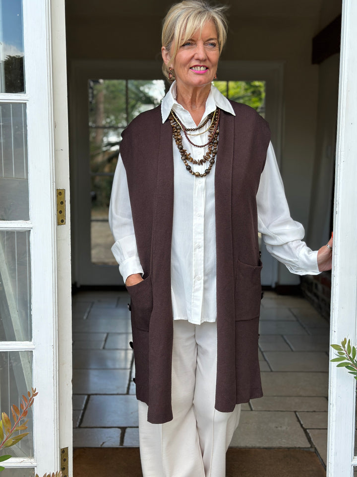 Button Pocket Gilet | Chocolate Brown