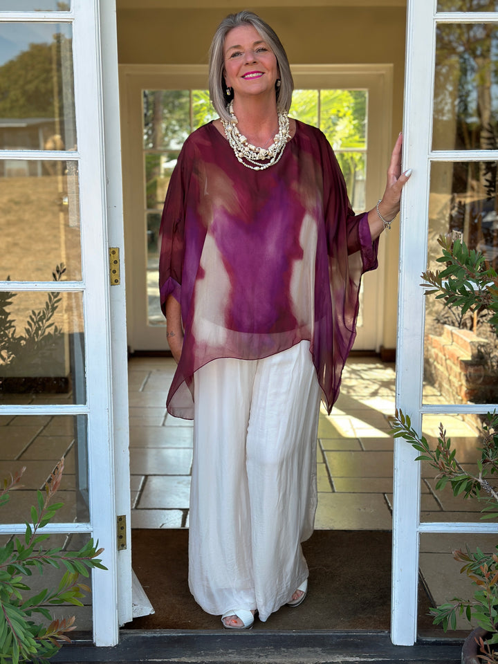 Mia Watercolour Silk Blouse | Magenta