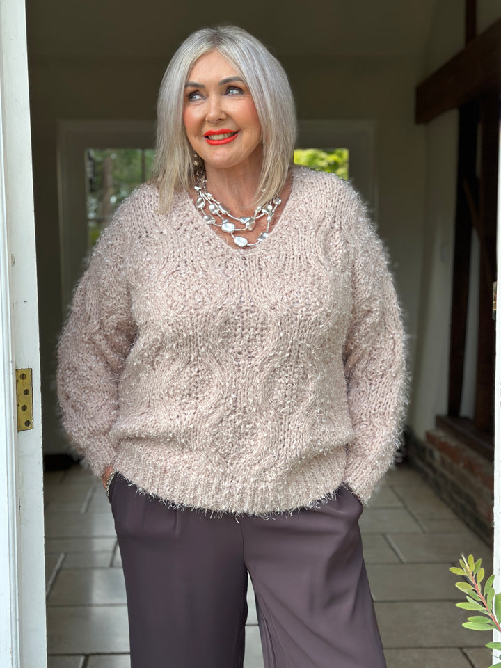 Cable Knit Shimmer Jumper - Malissa J | Blush