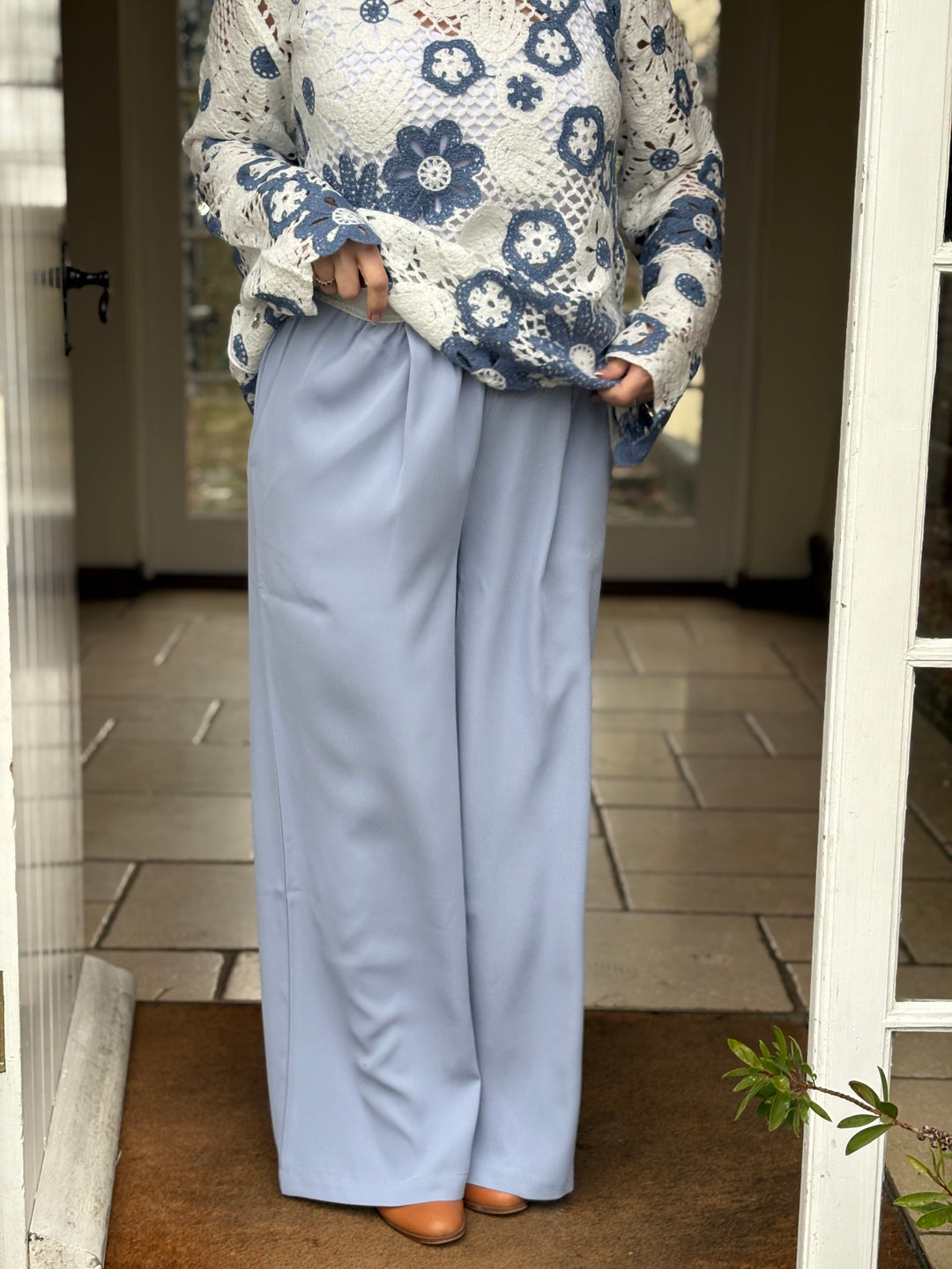 Woven Wide Leg Trouser Sparkle Waist Malissa J | Blue - Mandy's Heaven 