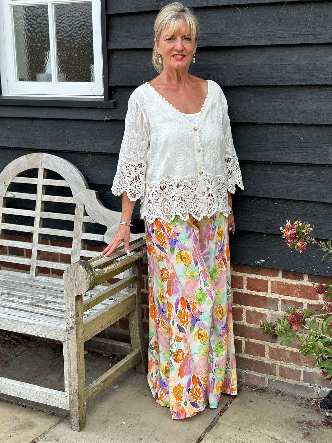 Cotton Crochet Floral Cardigan | Beige