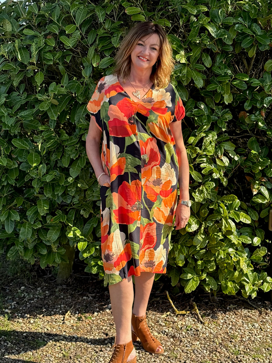 Floral V-Neck Kaftan Dress | Orange