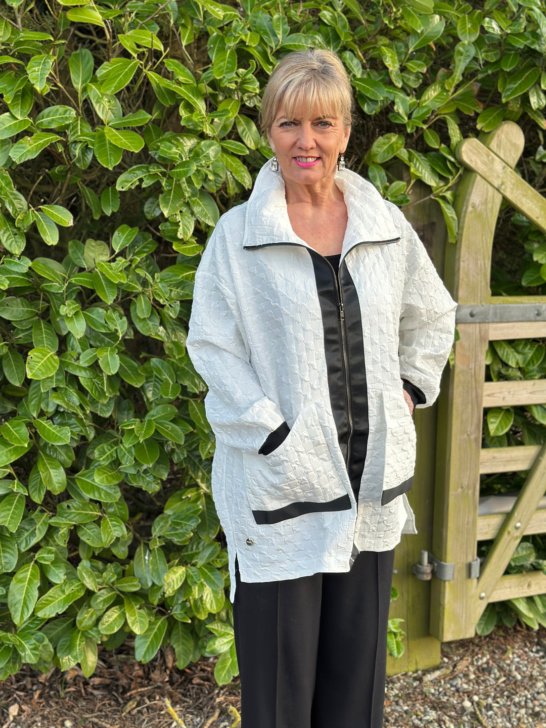 High Neck Textured Zip Jacket - Malissa J | Mono