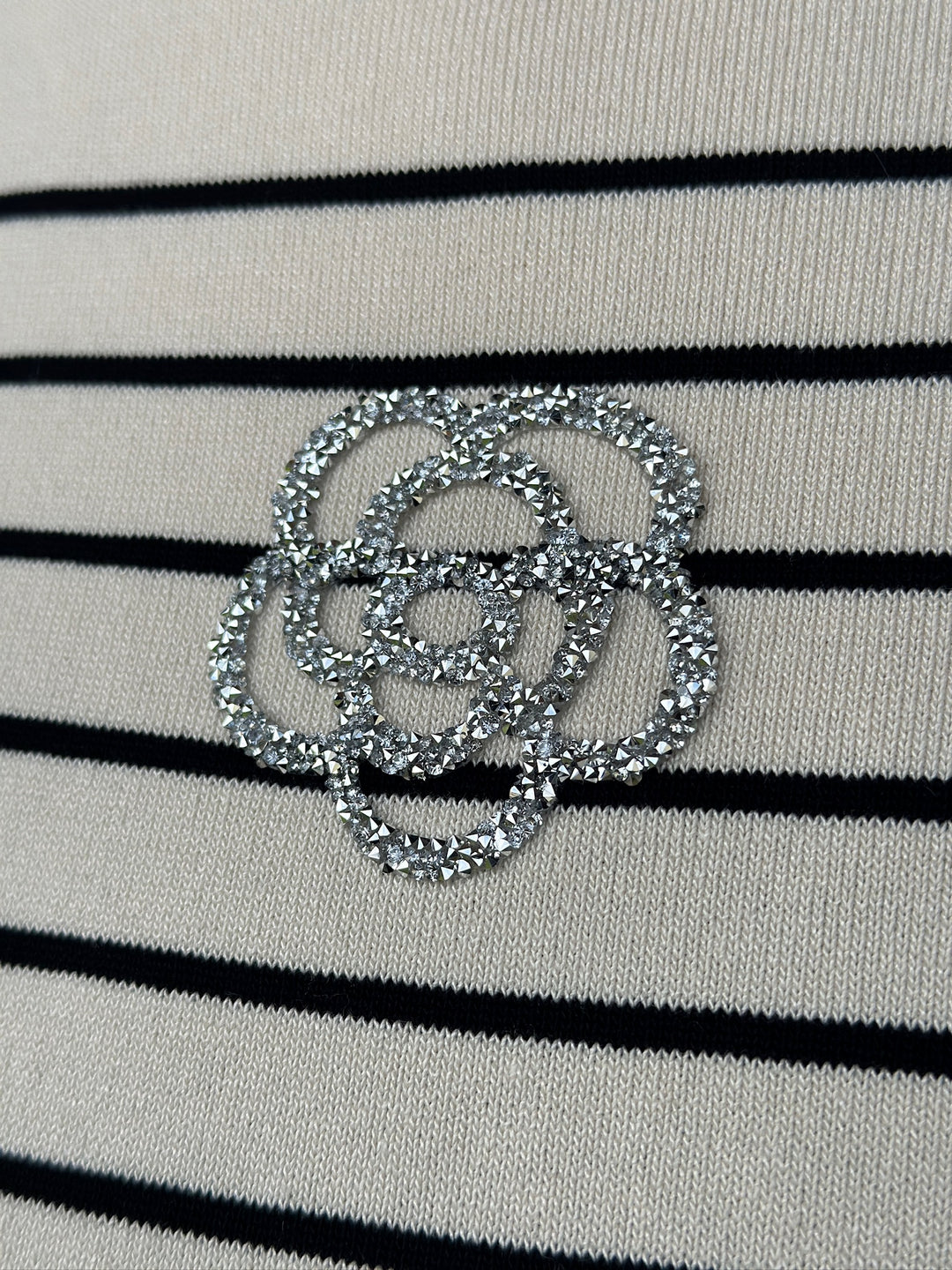 Embellished Flower Stripe Detail Top | Beige