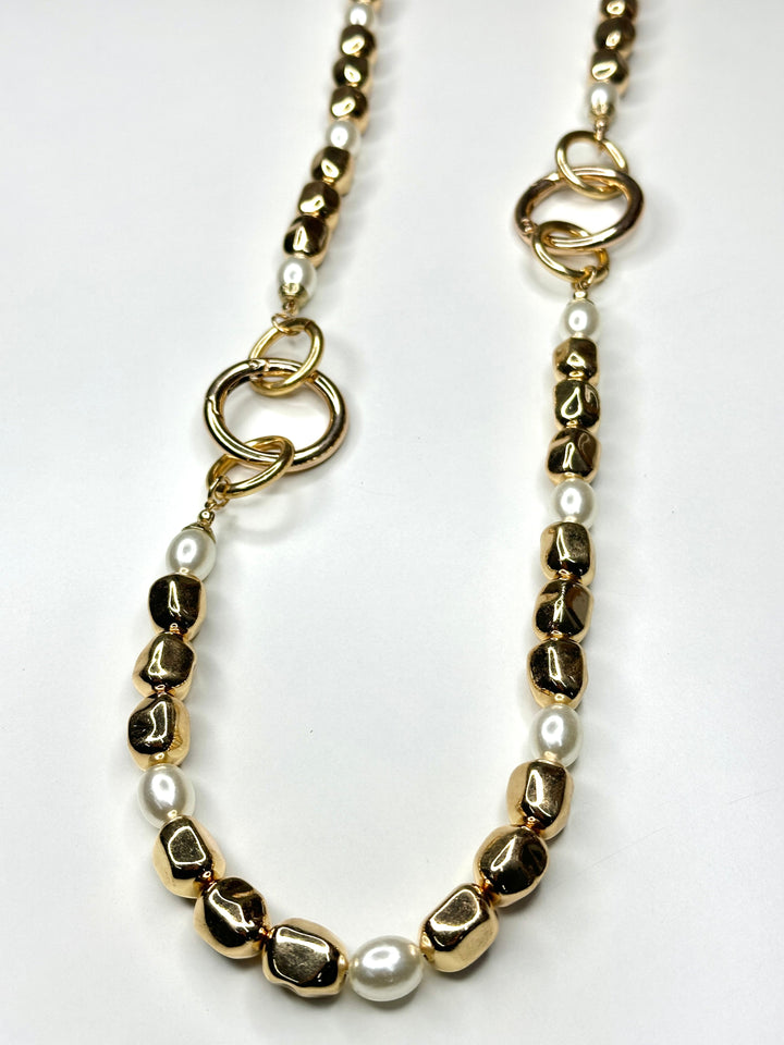 Long Bead & Ring Necklace - Rose Gold