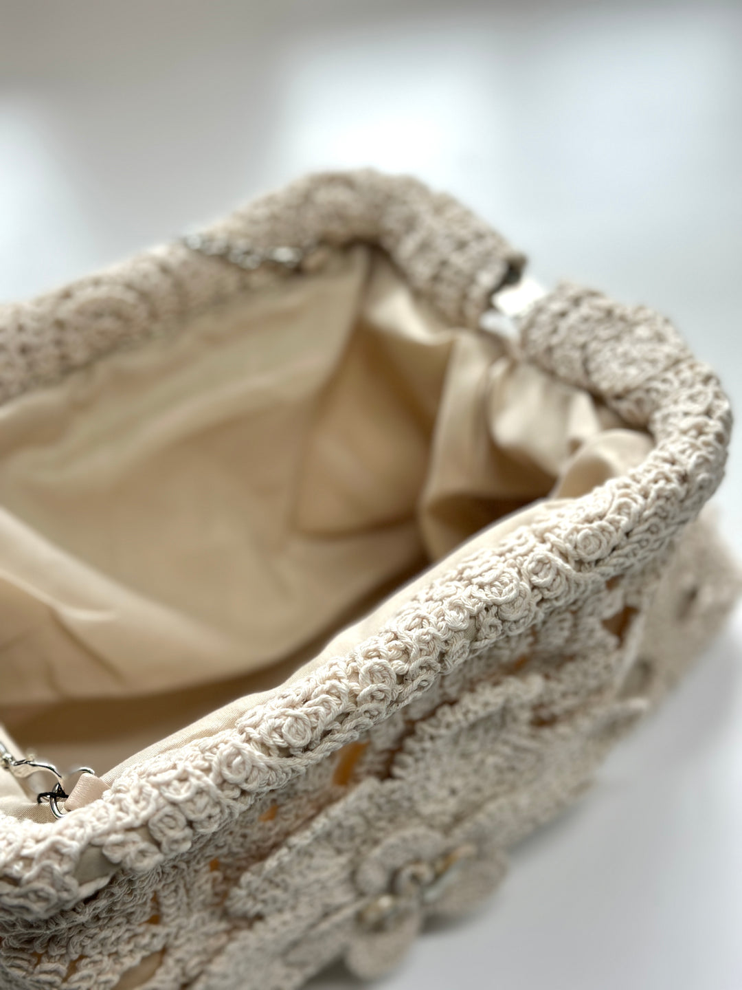 Crochet Floral Clutch Bag | Natural