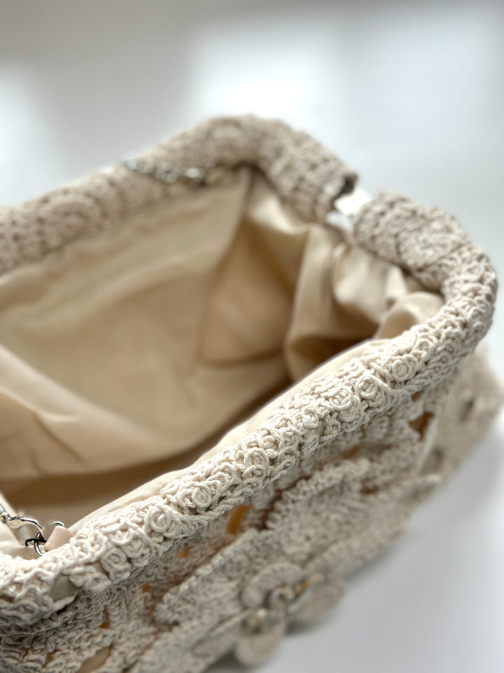 Crochet Floral Clutch Bag | Natural