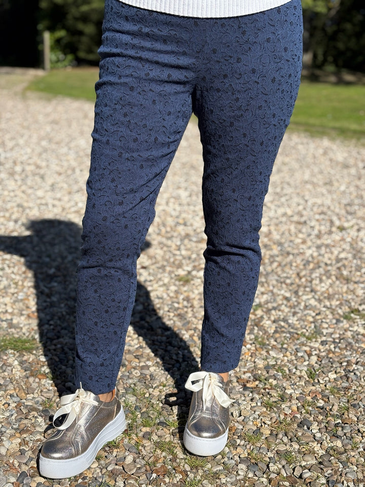 Pull Up Ankle Grazer Trouser - PINNS - 302CT | Sapphire Jacquard