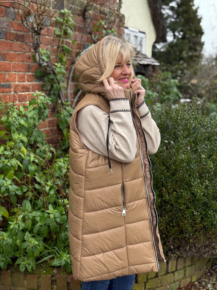 Padded Longline Gilet - Petite | Tan