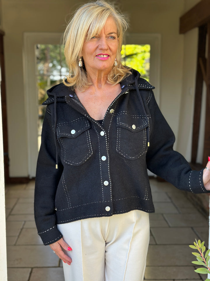 Stitch Detail Hoodie Jacket - Malissa J | Black