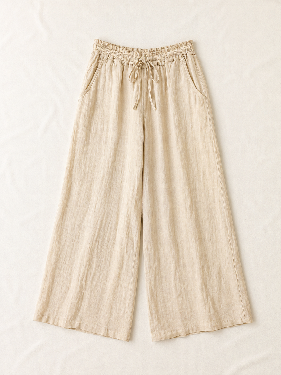 Wide Leg Linen Trouser | Beige
