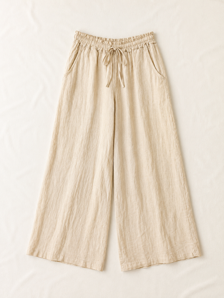 Wide Leg Linen Trouser | Beige