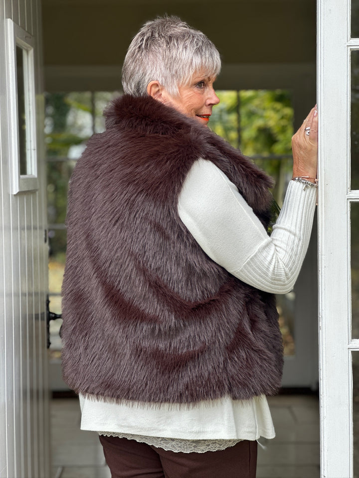 Fluffy Faux Fur Gilet | Brown