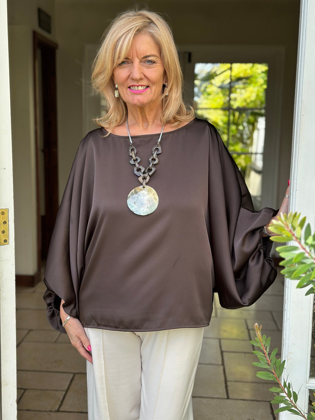 Satin Batwing Top | Chocolate