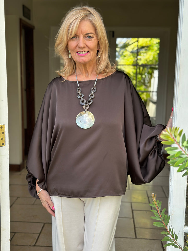 Satin Batwing Top | Chocolate
