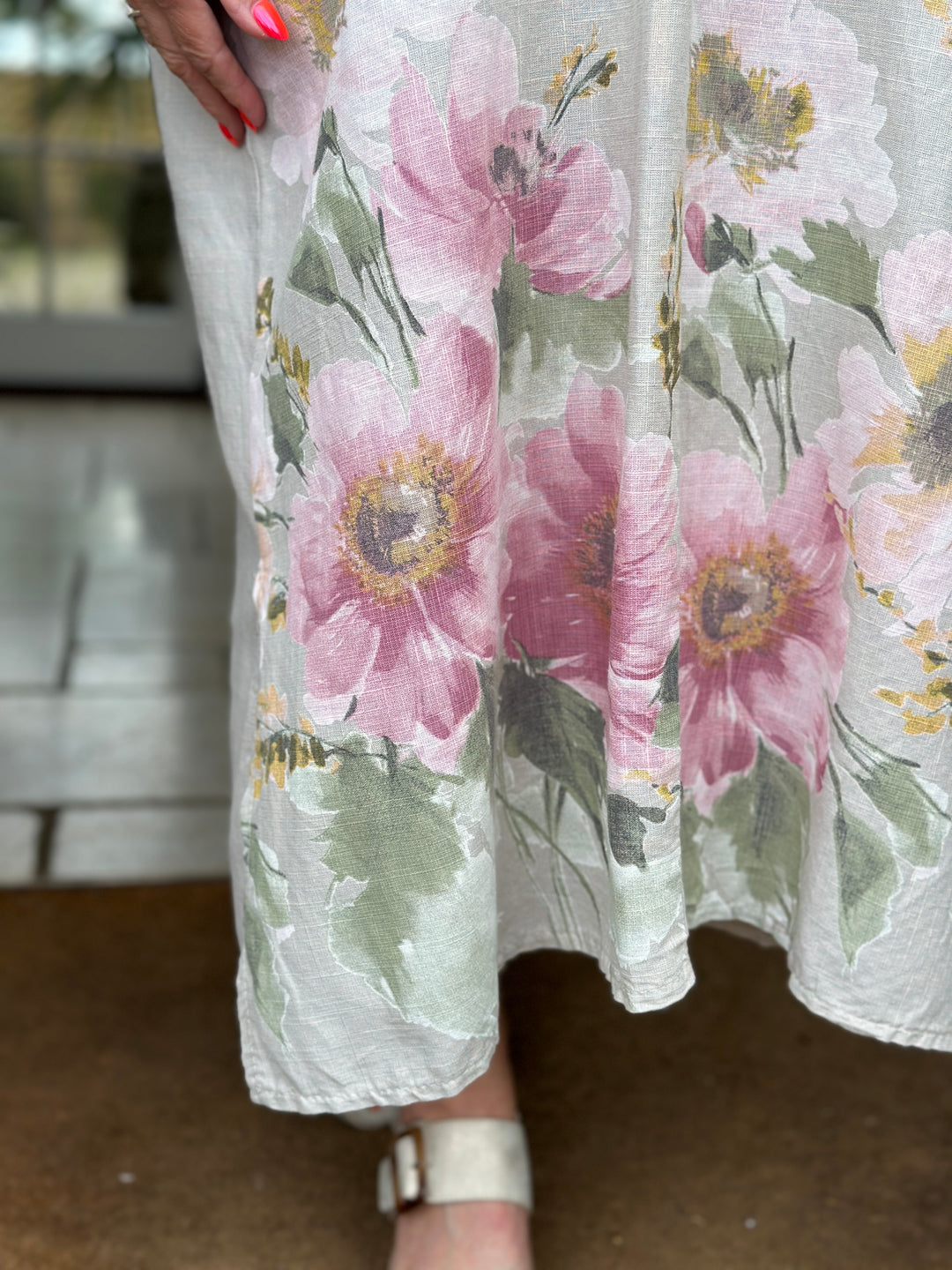Linen Blend Floral Dress | Light Taupe